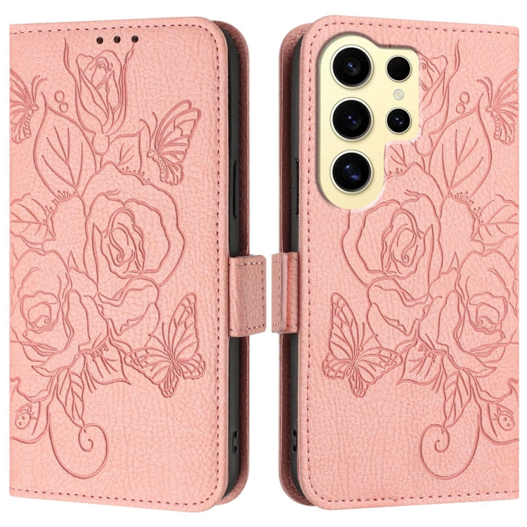 For Samsung Galaxy S24 Ultra 5G Embossed Rose RFID Anti-theft Leather Phone Case