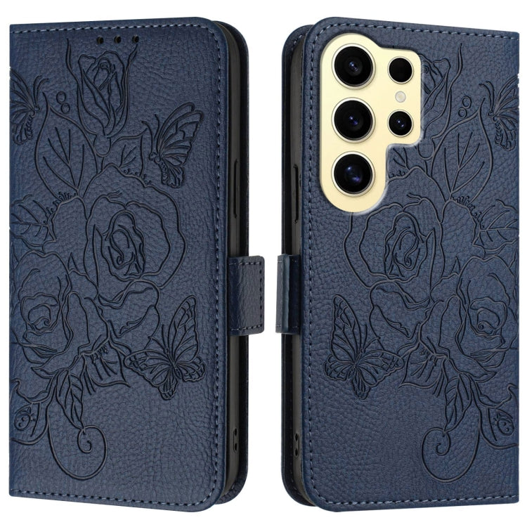 For Samsung Galaxy S24 Ultra 5G Embossed Rose RFID Anti-theft Leather Phone Case