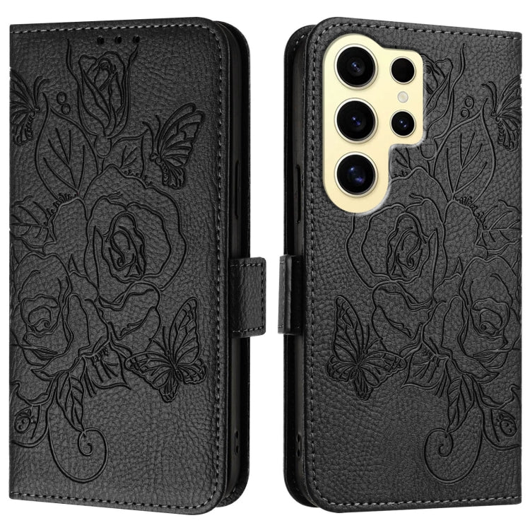 For Samsung Galaxy S24 Ultra 5G Embossed Rose RFID Anti-theft Leather Phone Case