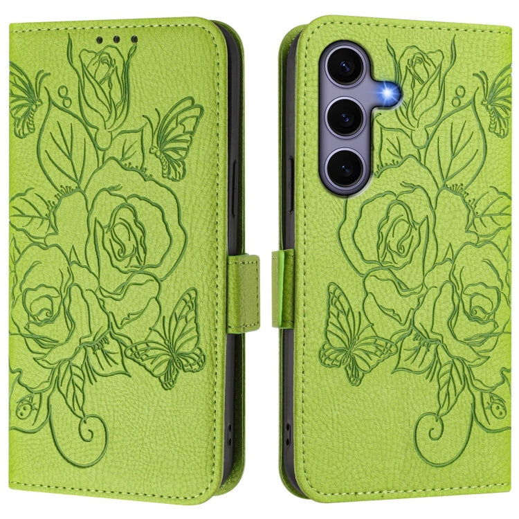 For Samsung Galaxy S25 5G Embossed Rose RFID Anti-theft Leather Phone Case