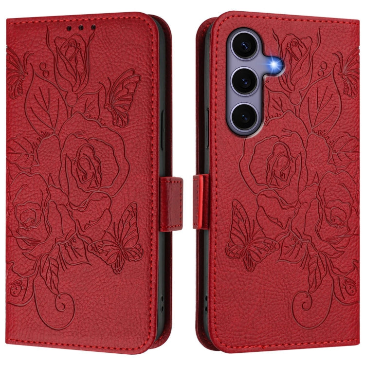 For Samsung Galaxy S25 5G Embossed Rose RFID Anti-theft Leather Phone Case