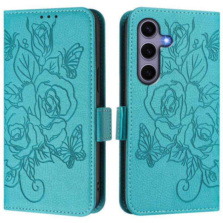 For Samsung Galaxy S25 5G Embossed Rose RFID Anti-theft Leather Phone Case