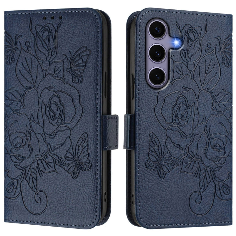 For Samsung Galaxy S25 5G Embossed Rose RFID Anti-theft Leather Phone Case
