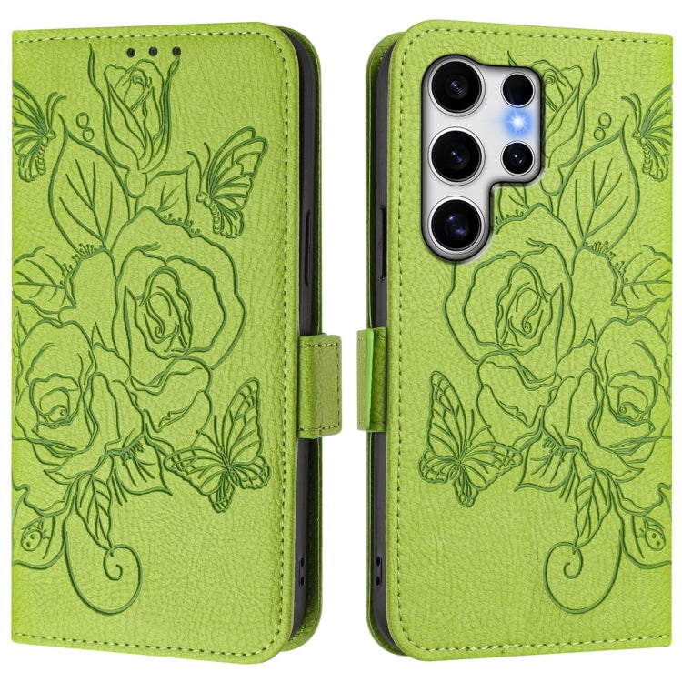 For Samsung Galaxy S25 Ultra 5G Embossed Rose RFID Anti-theft Leather Phone Case