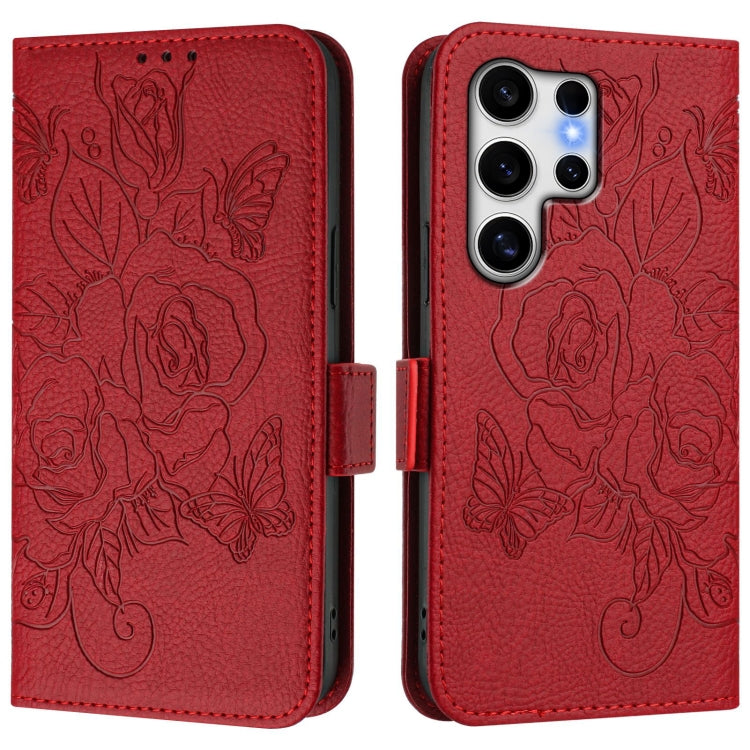 For Samsung Galaxy S25 Ultra 5G Embossed Rose RFID Anti-theft Leather Phone Case