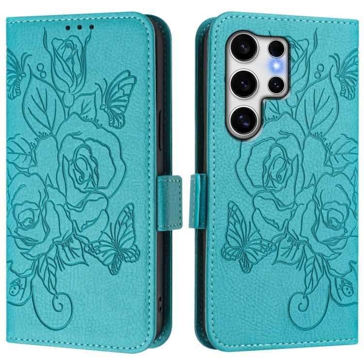 For Samsung Galaxy S25 Ultra 5G Embossed Rose RFID Anti-theft Leather Phone Case