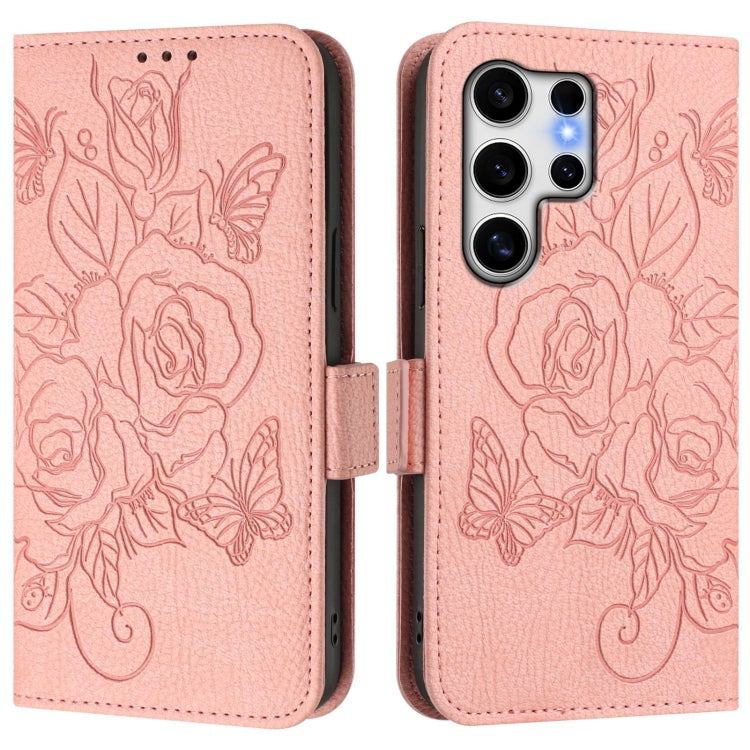 For Samsung Galaxy S25 Ultra 5G Embossed Rose RFID Anti-theft Leather Phone Case