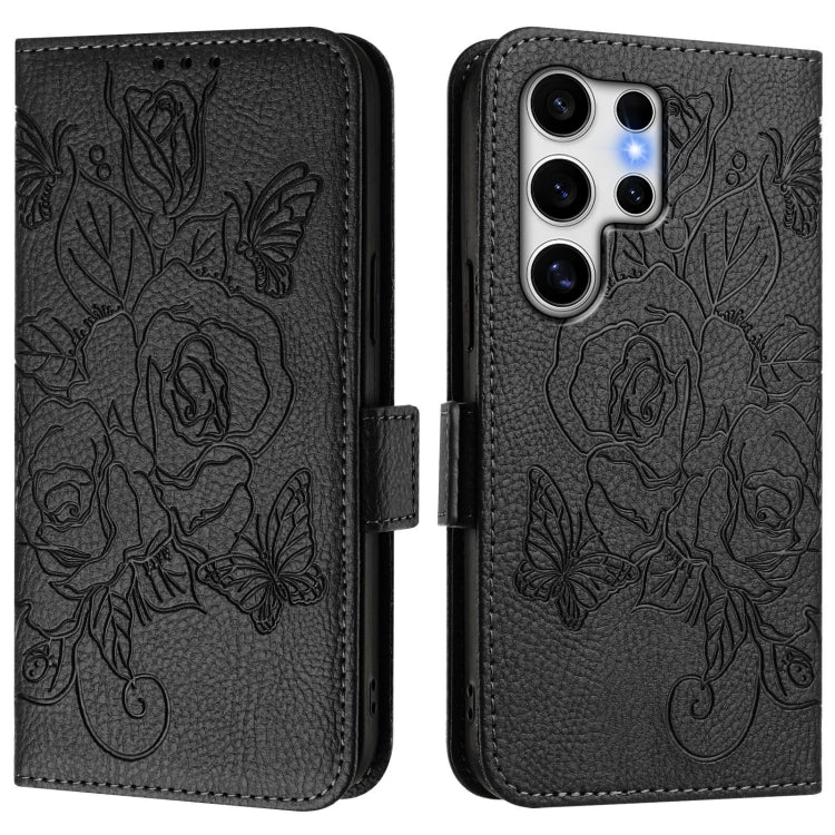 For Samsung Galaxy S25 Ultra 5G Embossed Rose RFID Anti-theft Leather Phone Case
