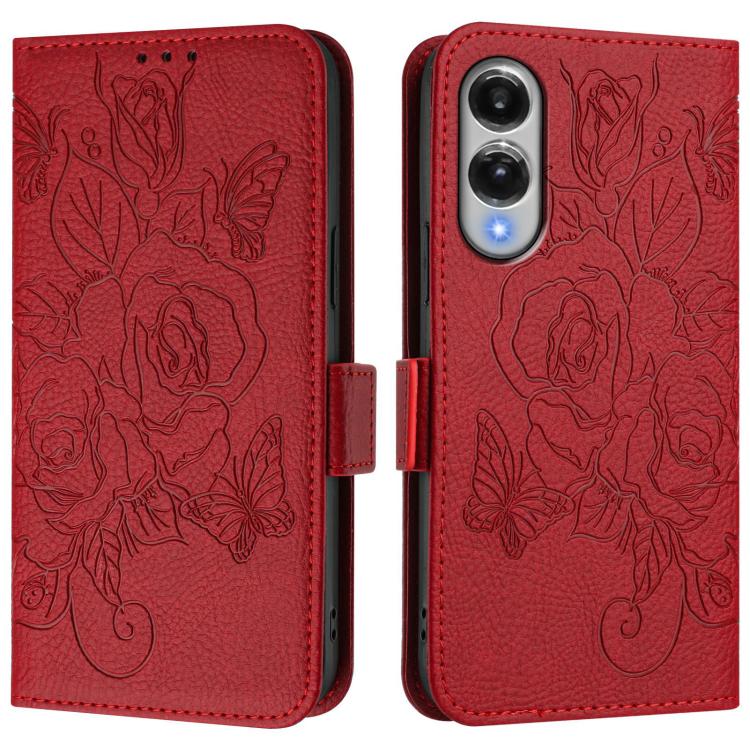 For Samsung Galaxy S25 Edge 5G Embossed Rose RFID Anti-theft Leather Phone Case