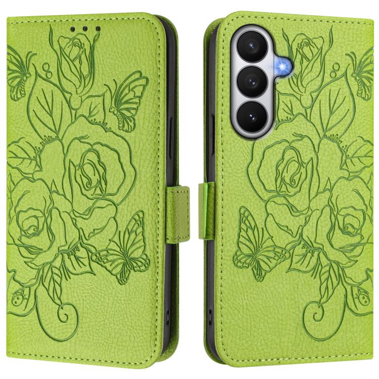 For Samsung Galaxy S26 5G Embossed Rose RFID Anti-theft Leather Phone Case
