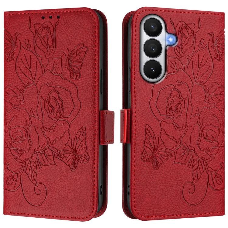For Samsung Galaxy S26 5G Embossed Rose RFID Anti-theft Leather Phone Case
