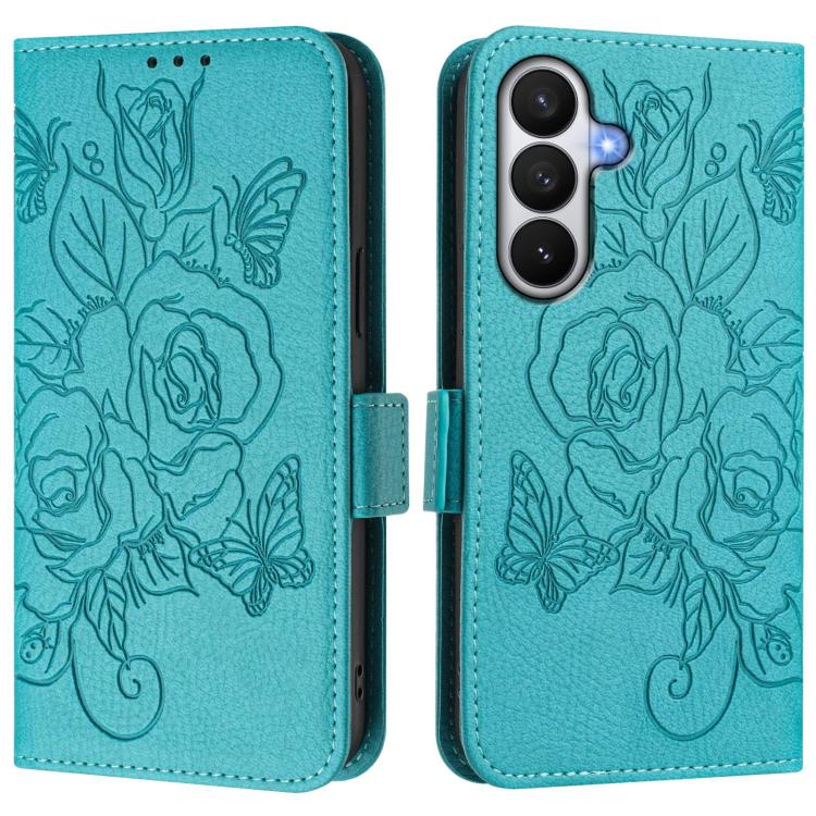 For Samsung Galaxy S26 5G Embossed Rose RFID Anti-theft Leather Phone Case