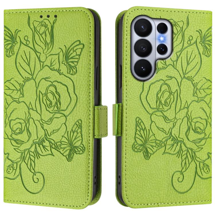 For Samsung Galaxy S26 Ultra 5G Embossed Rose RFID Anti-theft Leather Phone Case