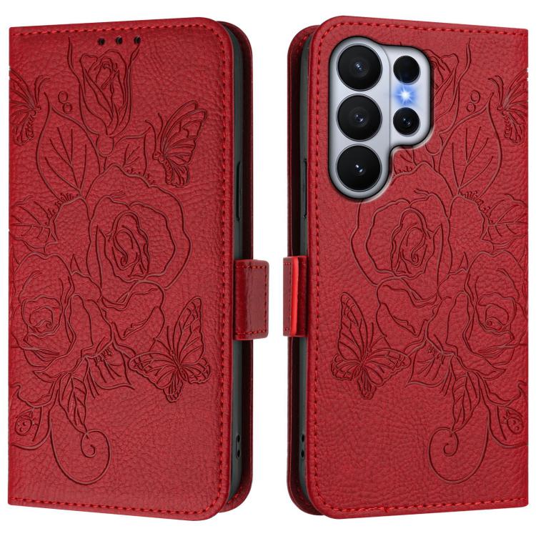 For Samsung Galaxy S26 Ultra 5G Embossed Rose RFID Anti-theft Leather Phone Case