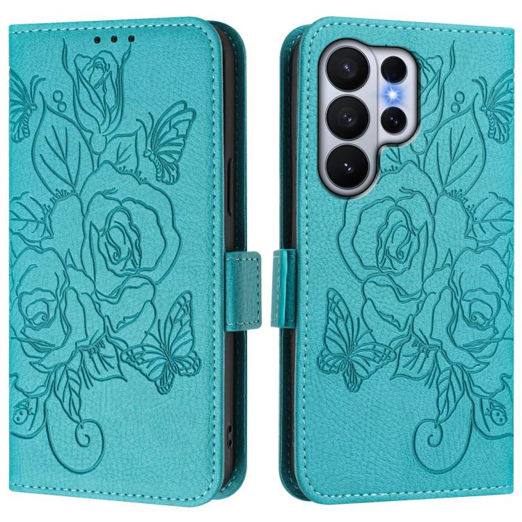 For Samsung Galaxy S26 Ultra 5G Embossed Rose RFID Anti-theft Leather Phone Case