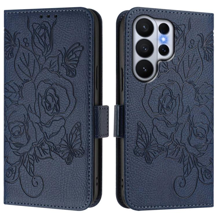 For Samsung Galaxy S26 Ultra 5G Embossed Rose RFID Anti-theft Leather Phone Case
