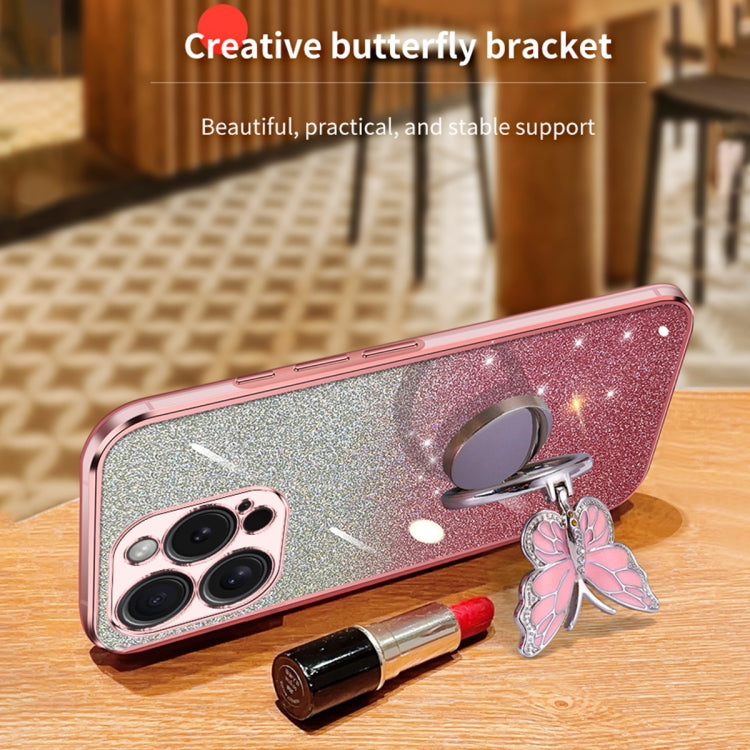 For iPhone 15 Pro Plated Gradient Glitter Butterfly Holder TPU Phone Case
