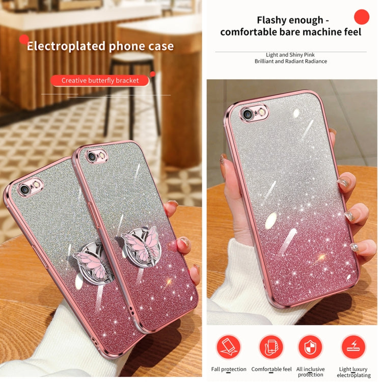 For iPhone 7 / 8 / SE 2022 Plated Gradient Glitter Butterfly Holder TPU Phone Case