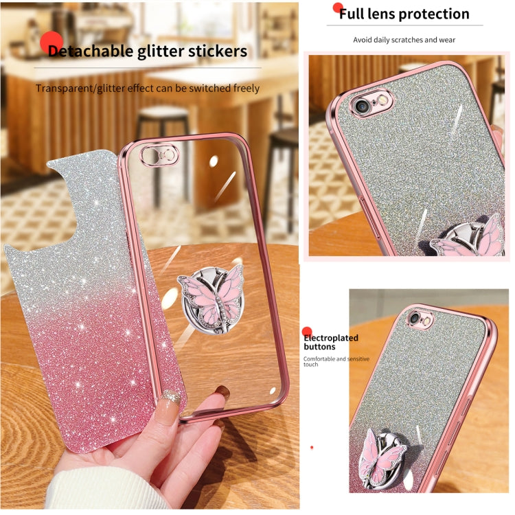 For iPhone 7 / 8 / SE 2022 Plated Gradient Glitter Butterfly Holder TPU Phone Case