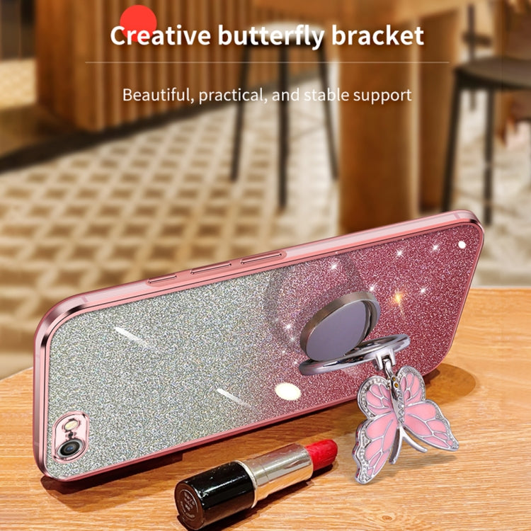 For iPhone 7 / 8 / SE 2022 Plated Gradient Glitter Butterfly Holder TPU Phone Case