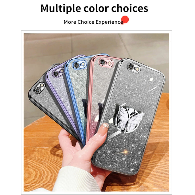 For iPhone 7 / 8 / SE 2022 Plated Gradient Glitter Butterfly Holder TPU Phone Case