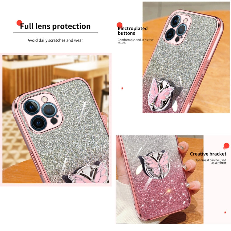For iPhone 12 Pro Plated Gradient Glitter Butterfly Holder TPU Phone Case