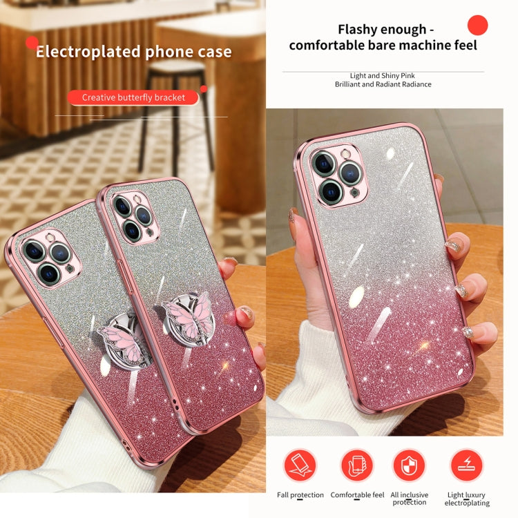 For iPhone 11 Pro Max Plated Gradient Glitter Butterfly Holder TPU Phone Case