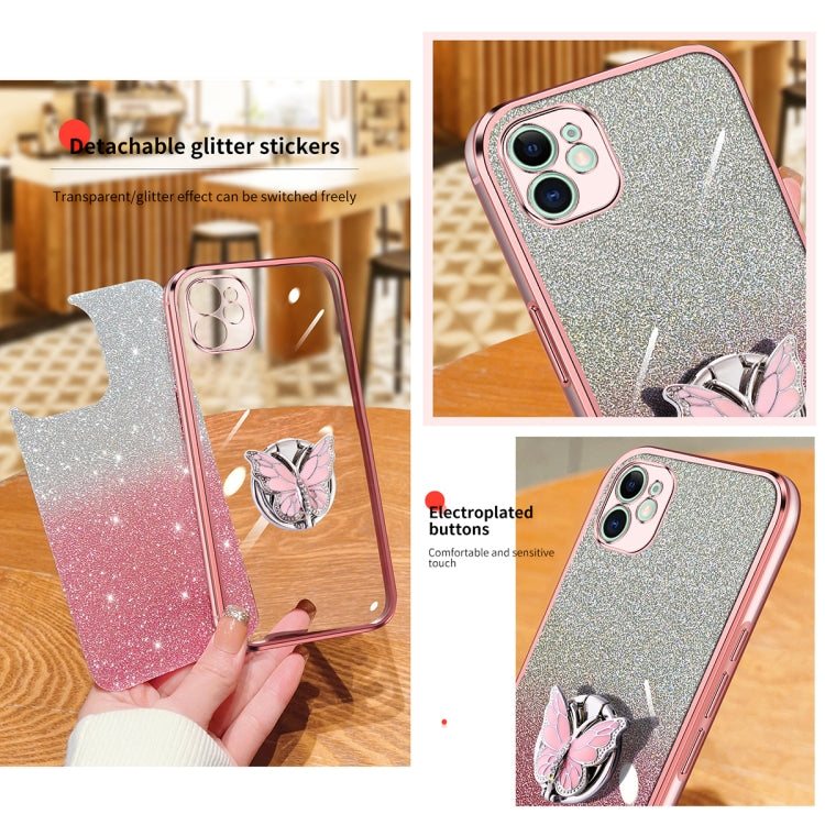 For iPhone 11 Plated Gradient Glitter Butterfly Holder TPU Phone Case