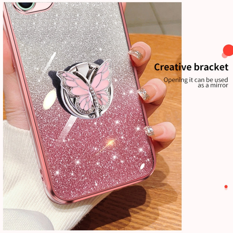For iPhone 11 Plated Gradient Glitter Butterfly Holder TPU Phone Case