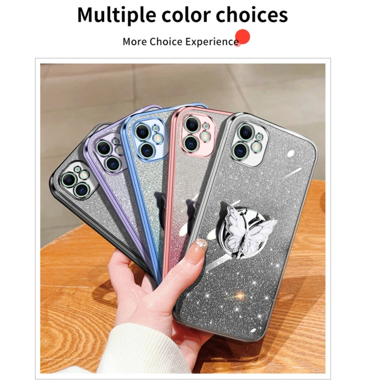 For iPhone 11 Plated Gradient Glitter Butterfly Holder TPU Phone Case