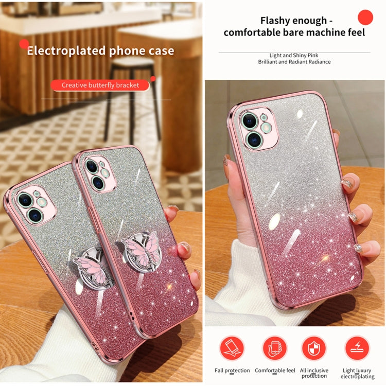 For iPhone 11 Plated Gradient Glitter Butterfly Holder TPU Phone Case