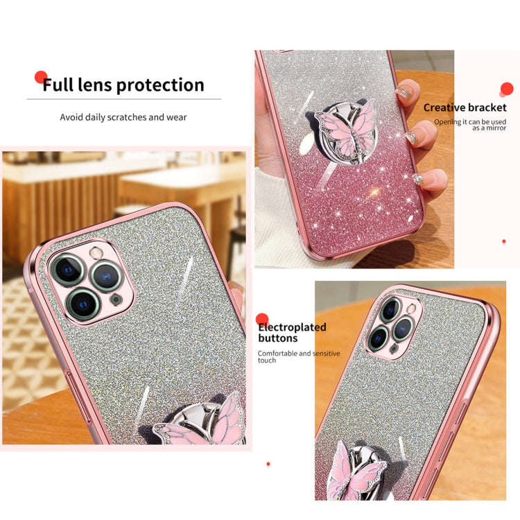 For iPhone 11 Pro Plated Gradient Glitter Butterfly Holder TPU Phone Case