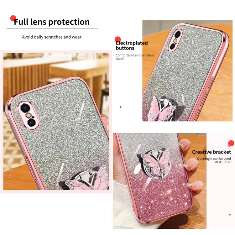 For iPhone X / XS Plated Gradient Glitter Butterfly Holder TPU Phone Case