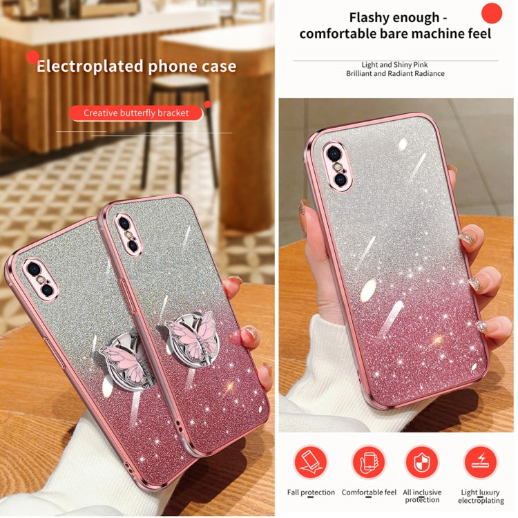 For iPhone XS Max Plated Gradient Glitter Butterfly Holder TPU Phone Case