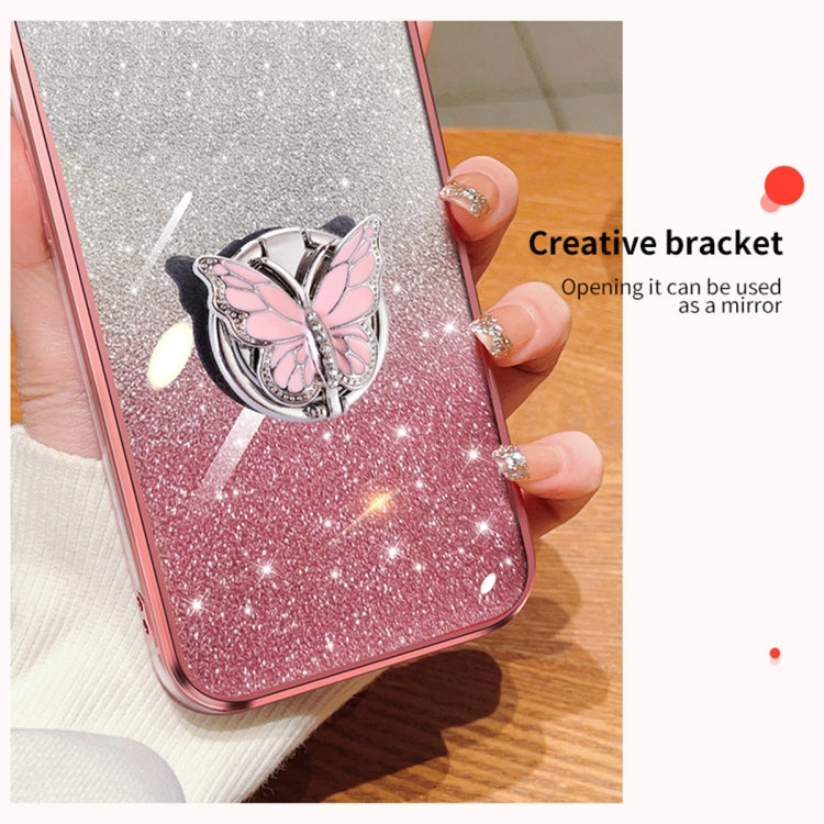 For iPhone 7 Plus / 8 Plus Plated Gradient Glitter Butterfly Holder TPU Phone Case