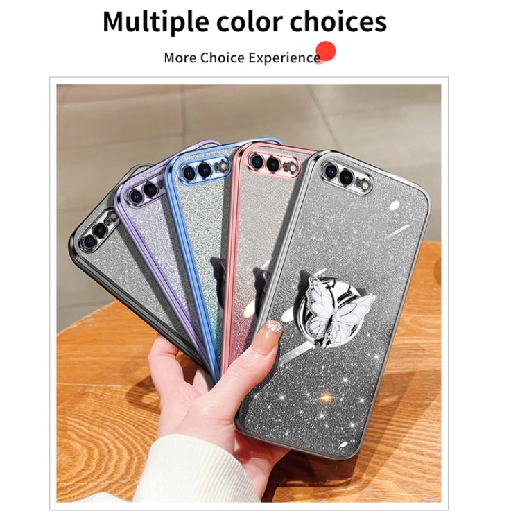 For iPhone 7 Plus / 8 Plus Plated Gradient Glitter Butterfly Holder TPU Phone Case