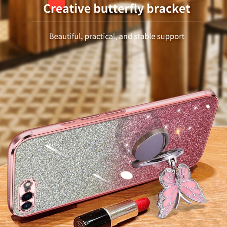 For iPhone 7 Plus / 8 Plus Plated Gradient Glitter Butterfly Holder TPU Phone Case