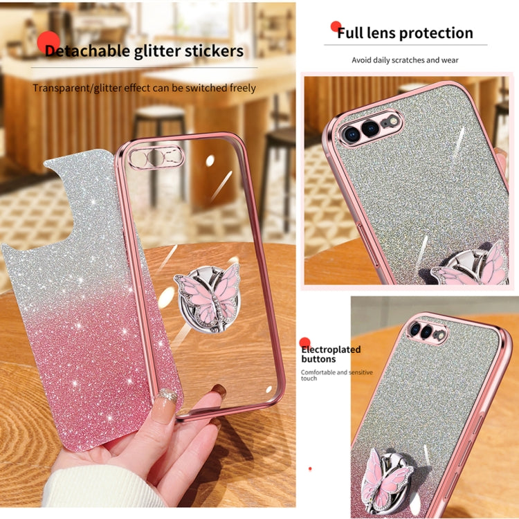 For iPhone 7 Plus / 8 Plus Plated Gradient Glitter Butterfly Holder TPU Phone Case