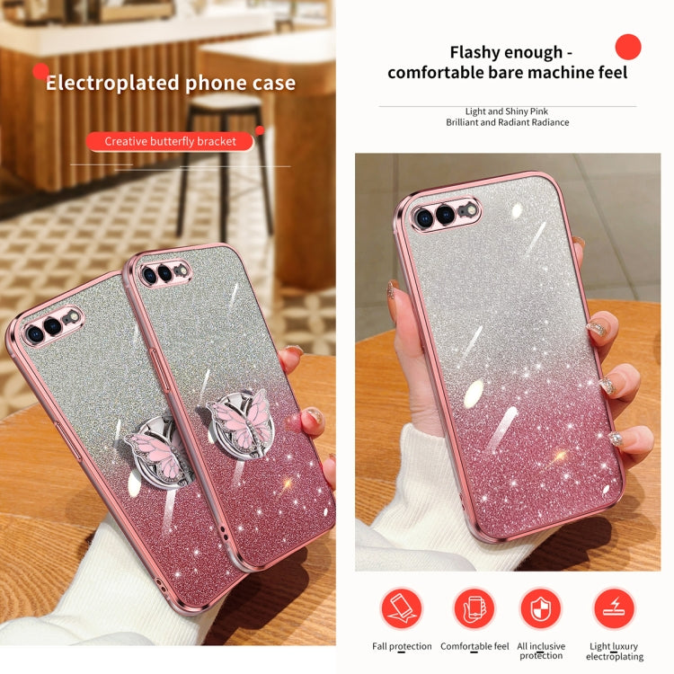 For iPhone 7 Plus / 8 Plus Plated Gradient Glitter Butterfly Holder TPU Phone Case