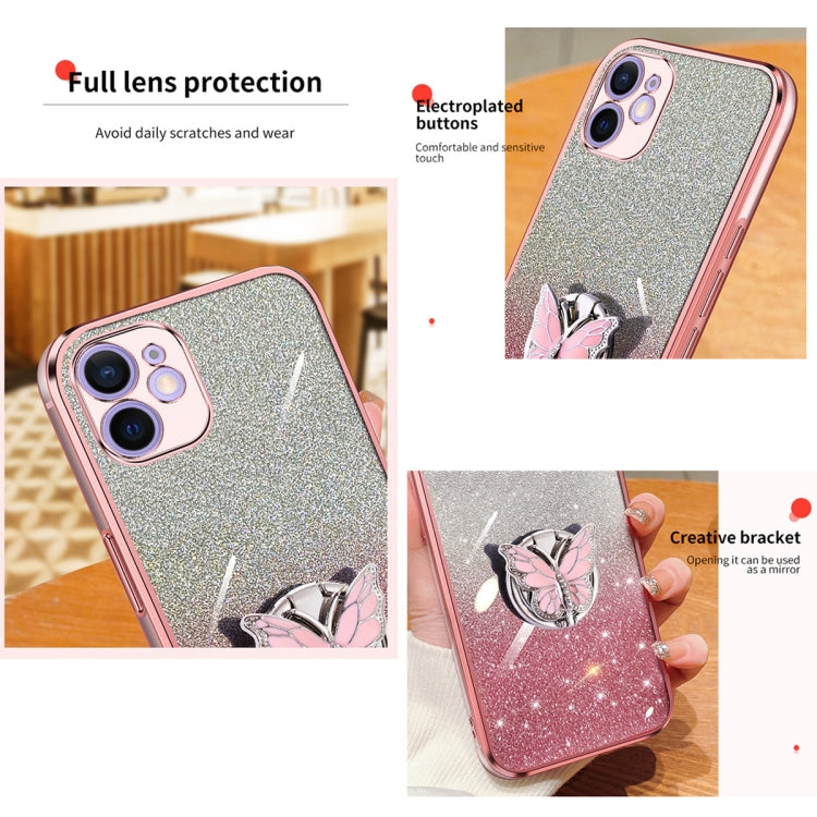 For iPhone 12 Plated Gradient Glitter Butterfly Holder TPU Phone Case