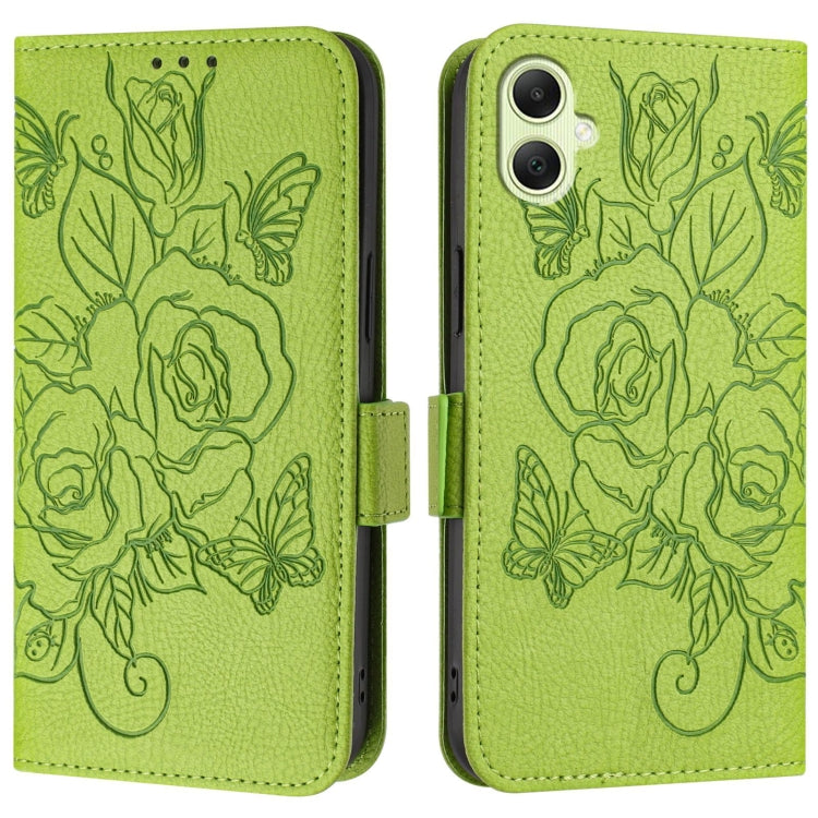 For Samsung Galaxy A05 4G Global Embossed Rose RFID Anti-theft Leather Phone Case