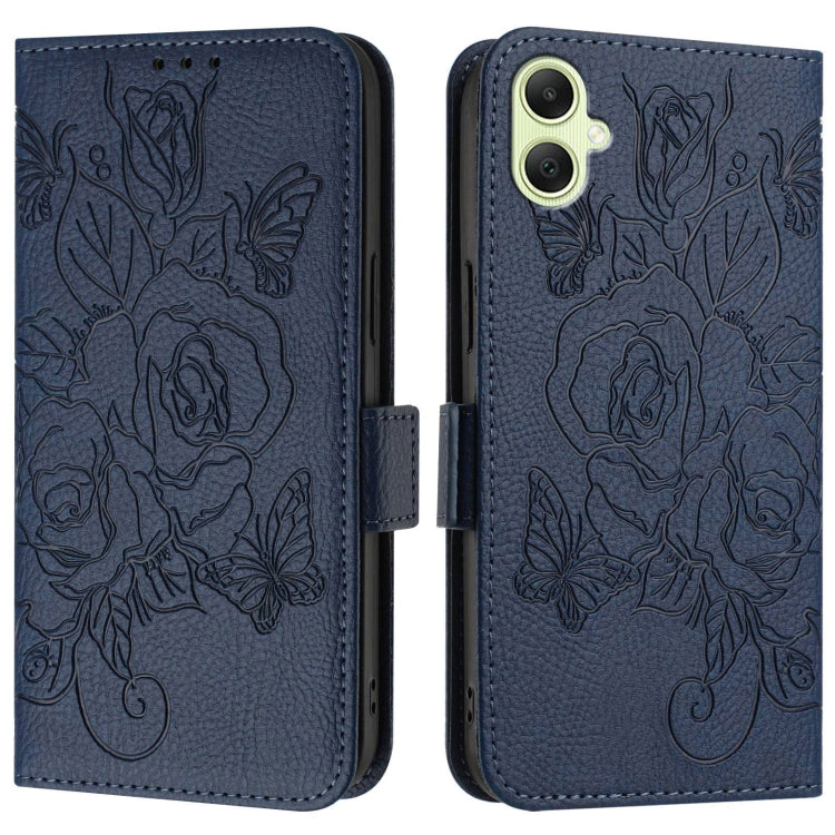 For Samsung Galaxy A05 4G Global Embossed Rose RFID Anti-theft Leather Phone Case