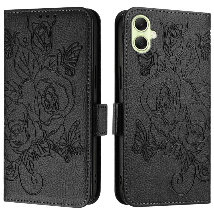 For Samsung Galaxy A05 4G Global Embossed Rose RFID Anti-theft Leather Phone Case