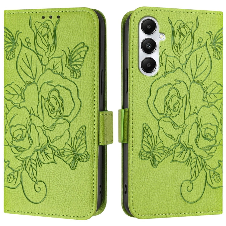 For Samsung Galaxy A05s 4G Global Embossed Rose RFID Anti-theft Leather Phone Case