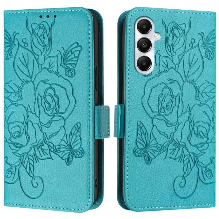 For Samsung Galaxy A05s 4G Global Embossed Rose RFID Anti-theft Leather Phone Case