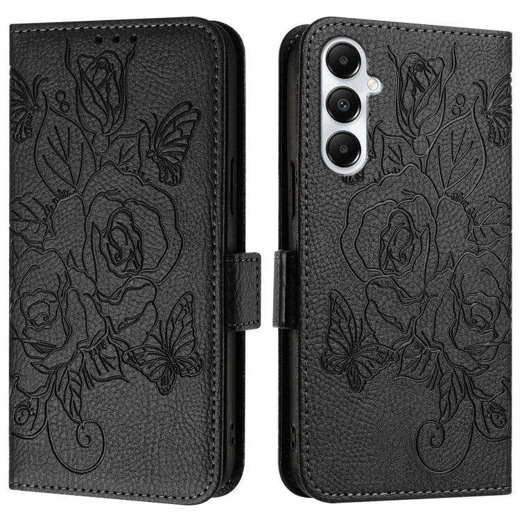 For Samsung Galaxy A05s 4G Global Embossed Rose RFID Anti-theft Leather Phone Case
