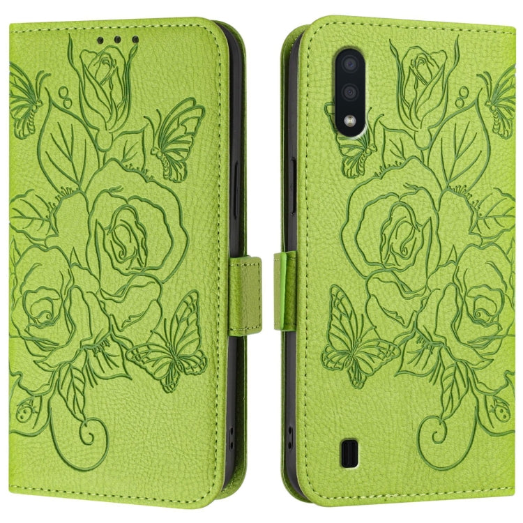 For Samsung Galaxy A10 / M10 EU Version Embossed Rose RFID Anti-theft Leather Phone Case