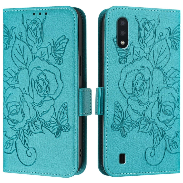 For Samsung Galaxy A10 / M10 EU Version Embossed Rose RFID Anti-theft Leather Phone Case