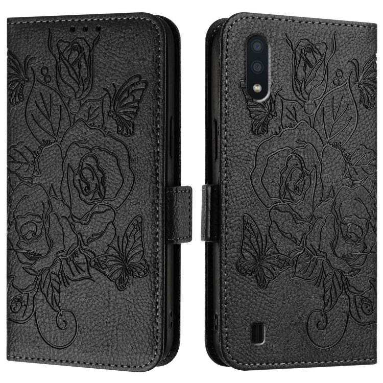 For Samsung Galaxy A10 / M10 EU Version Embossed Rose RFID Anti-theft Leather Phone Case