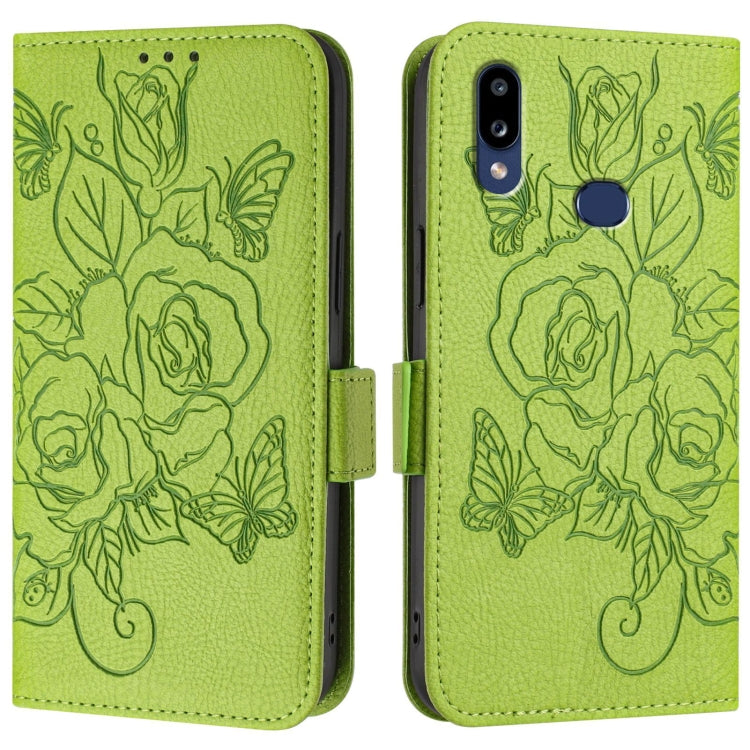 For Samsung Galaxy A10s / M10s Embossed Rose RFID Anti-theft Leather Phone Case